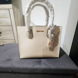 Michael Kors Beige Leather Tote with Gold Logo